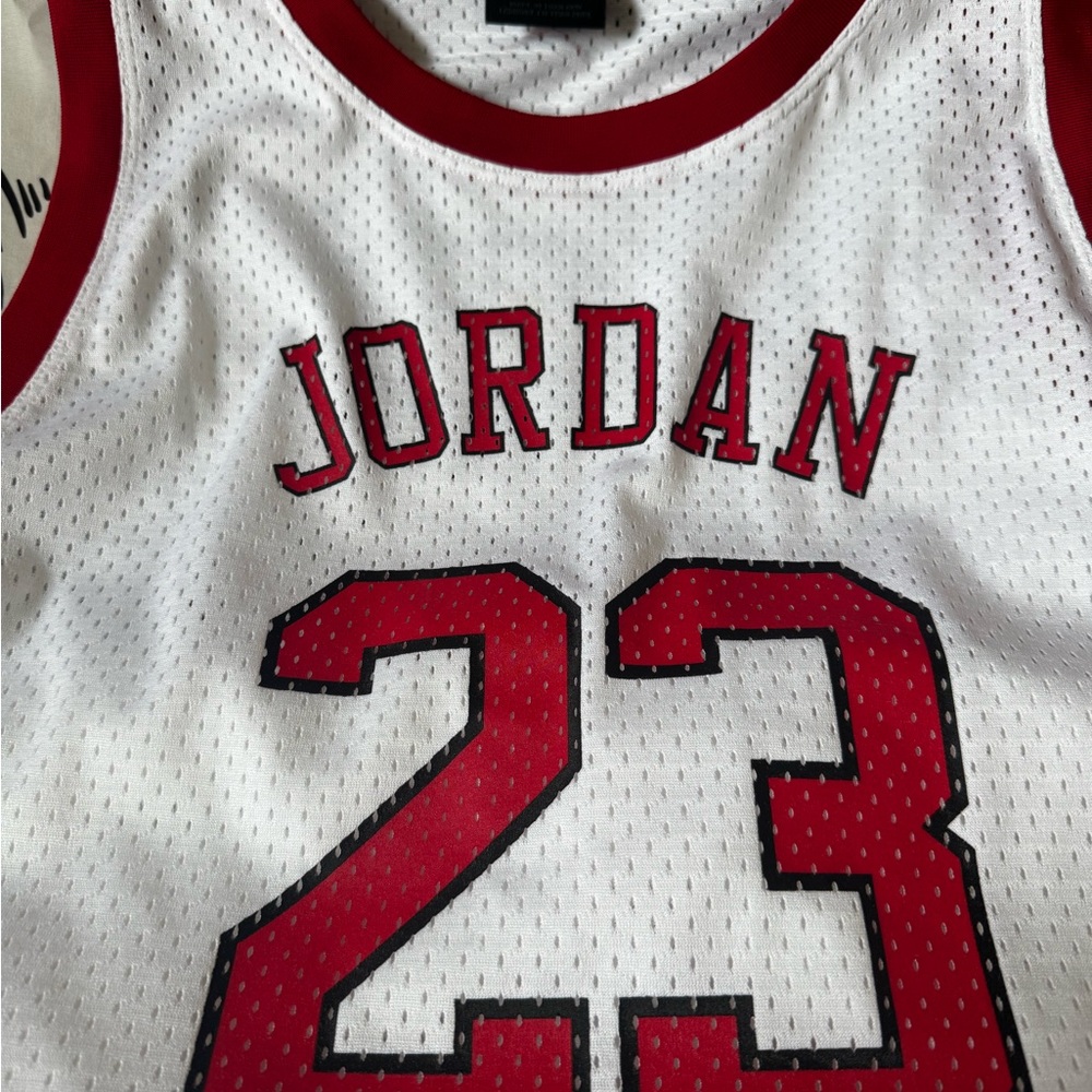 Jordan White and Red Mesh Basketball Jersey